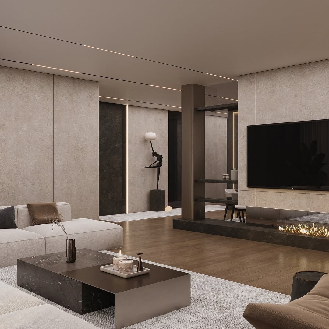 Apartment Interior — Dark Modern Living & Kitchen Gallery